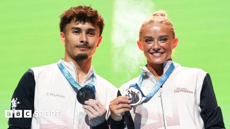 European Gymnastics Championships: GB’s Jake Jarman and Ruby Evans win silver in first mixed team final