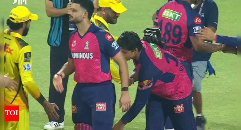 Internet reacts after 14-year-old IPL sensation Vaibhav Suryavanshi touches MS Dhoni’s feet | Cricket News