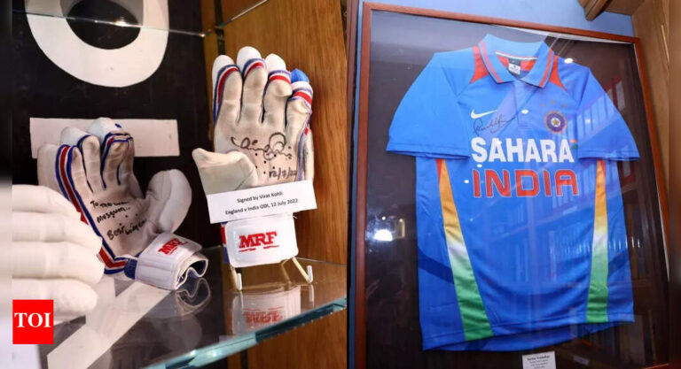 In Photos: Virat Kohli gloves, signed Sachin Tendulkar jersey get showcased at The Oval’s museum | Cricket News
