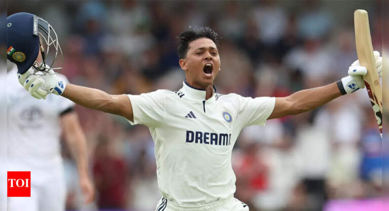 From 99 to 100! Yashasvi Jaiswal’s century celebration leaves 14-year-old Vaibhav Suryavanshi starstruck – WATCH | Cricket News