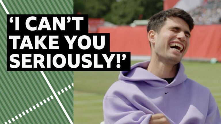 Queen’s 2025: Emma Raducanu & Carlos Alcaraz quizzed by Andy Murray & Rafael Nadal impersonator