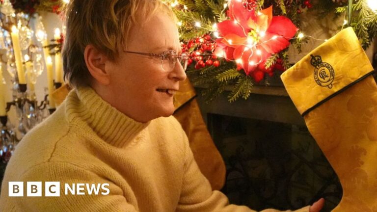 Sandringham House curtains turned into Christmas stockings
