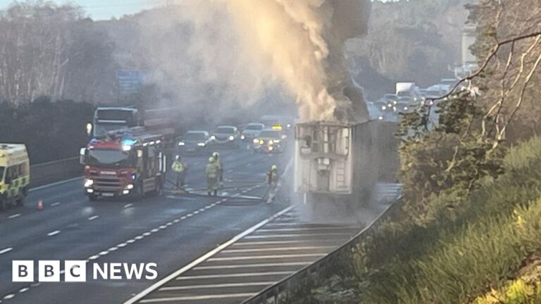 M3 closed northbound after electrical waste fire in lorry trailer