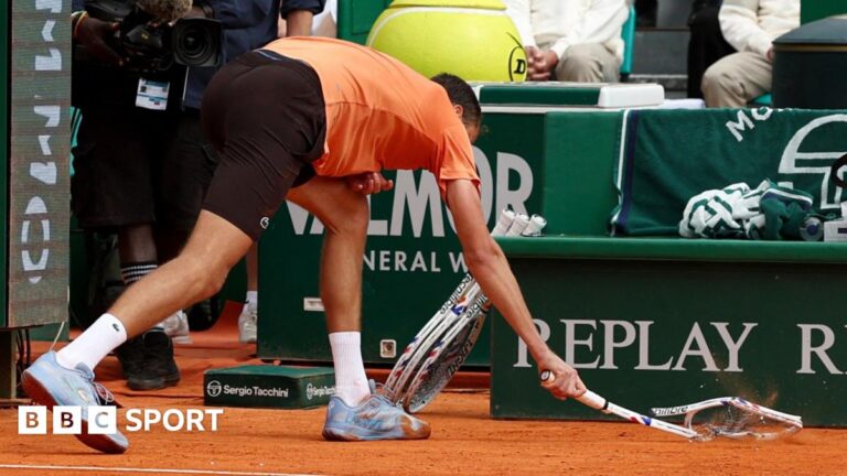 Monte Carlo Masters: Daniil Medvedev destroys racquet in 6-0 6-0 loss to Matteo Berrettini